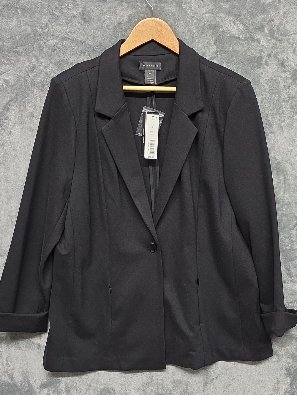 Investments Black Single-Button Notch Lapel Blazer